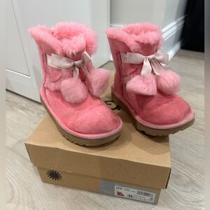 Ugg Toddler Gita Pink Shearling Pom Pom Boots